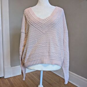 Vintage 90s Pink Sweater Domani V-Neck Varsity Pullover Preppy Size Large